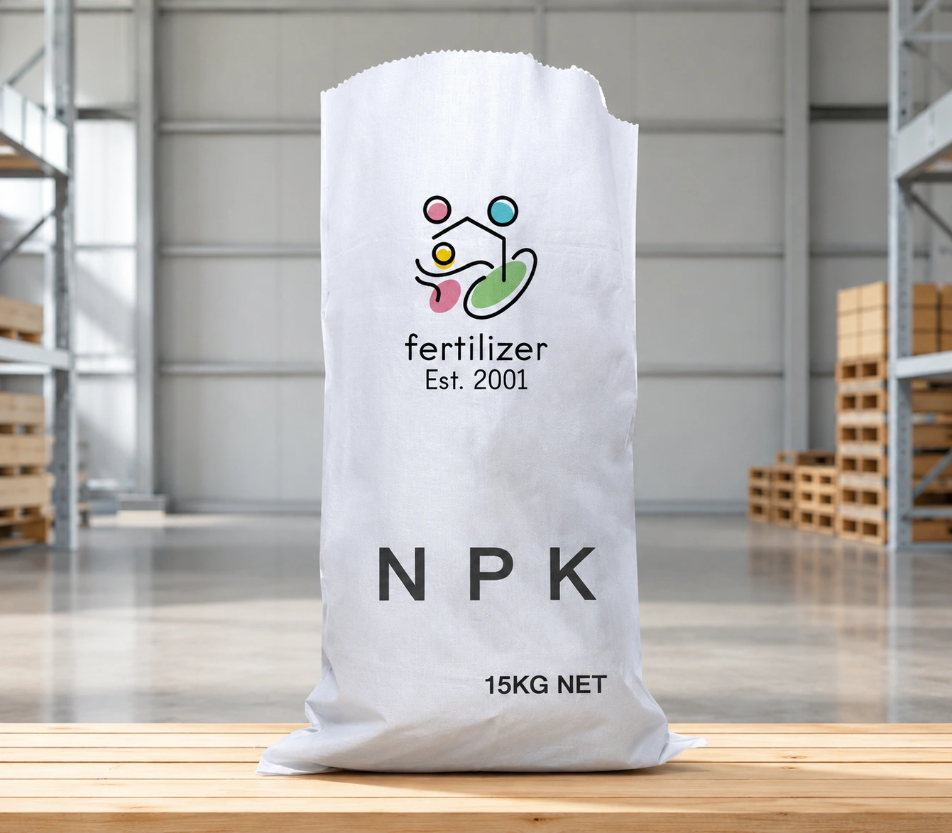 A plain white sack labeled NPK fertilizer for PP woven fertilizer bags.